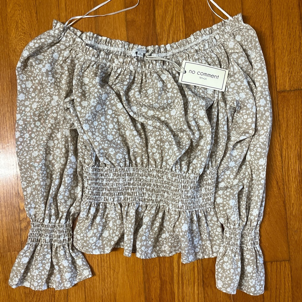 Floral Off-Shoulder Crop Top - Brown